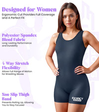 Women's Navy Wrestling Singlets, High-Cut Female Singlets