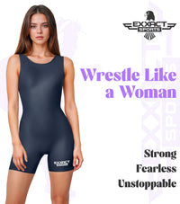 Women's Navy Wrestling Singlets, High-Cut Female Singlets