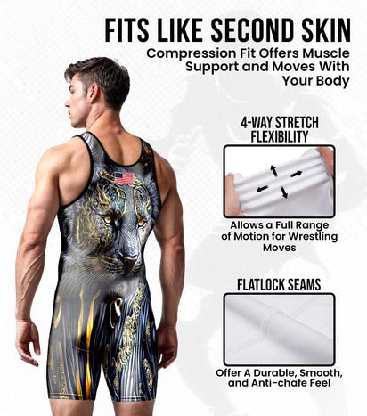 Men's Sublimated Wrestling Singlets (Black Lion)