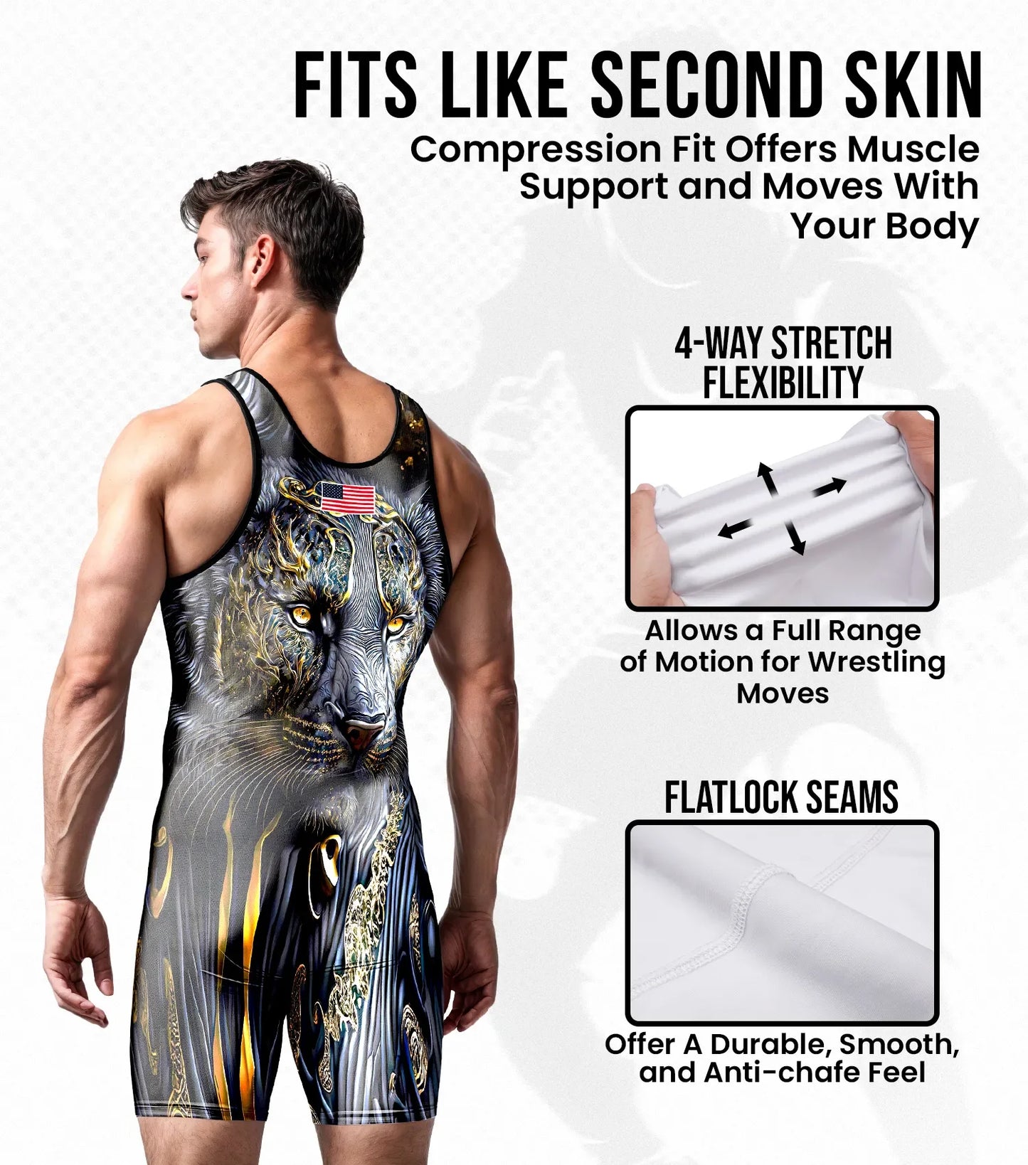 Men's Sublimated Wrestling Singlets (Black Lion)