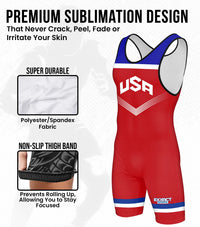 Men's Sublimated Wrestling Singlets (Red USA)