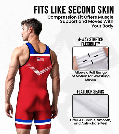 Men's Sublimated Wrestling Singlets (Red USA)