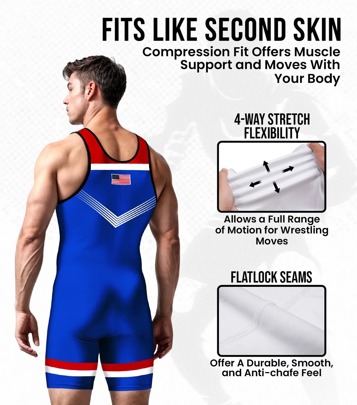 Men's Sublimated Wrestling Singlets (Royal Blue USA)