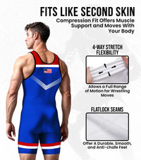 Men's Sublimated Wrestling Singlets (Royal Blue USA)