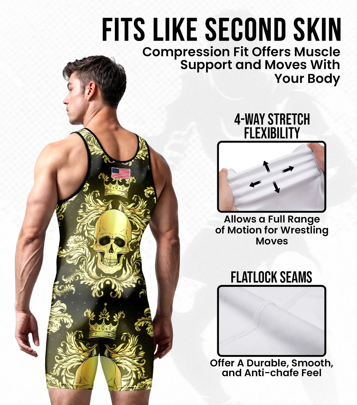 Men's Sublimated Wrestling Singlets (Skull)