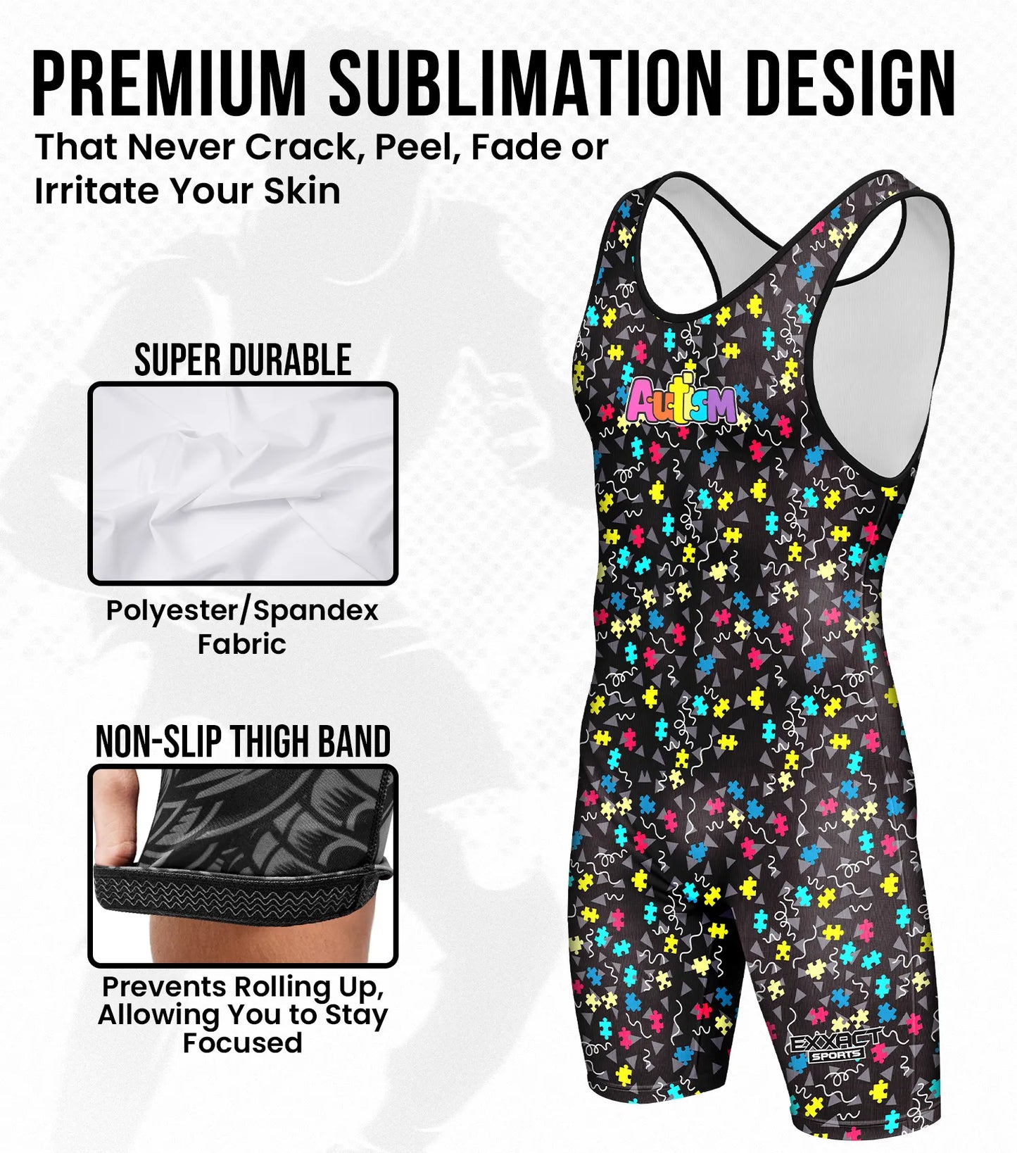 Men's Sublimated Wrestling Singlets (Autism)