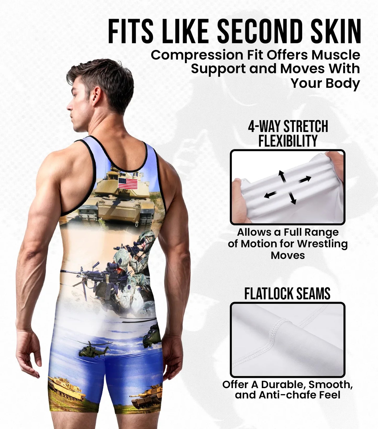 Men's Sublimated Wrestling Singlets (Us Army)