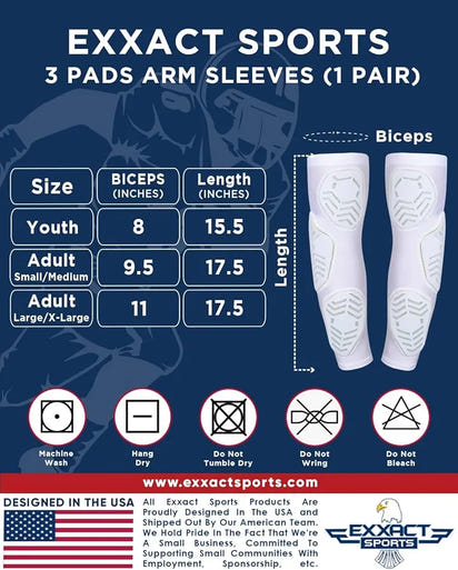 Compression 3-Padded Arm Sleeve , Football & Baseball 1 Pair (Black)