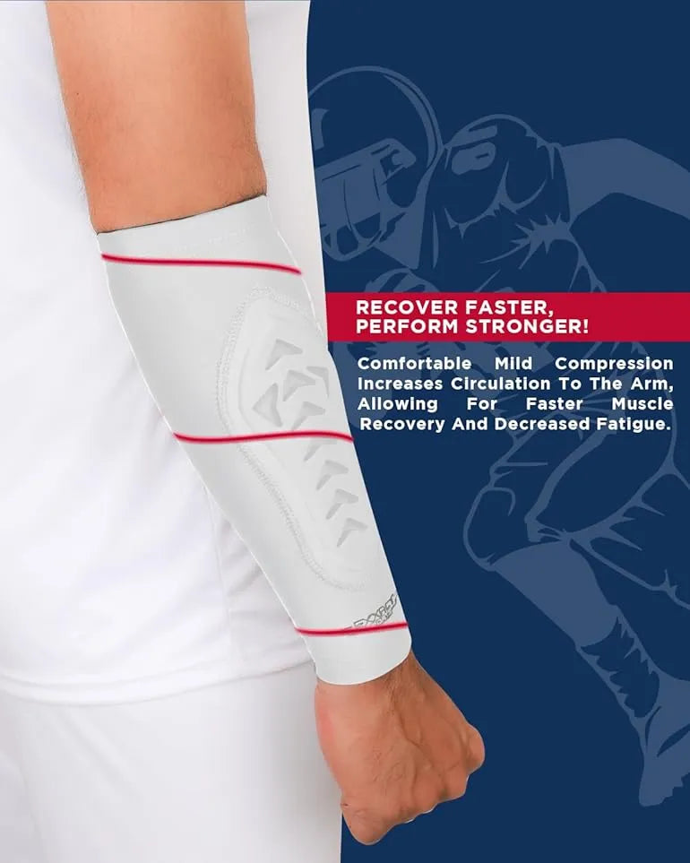 Forearm Padded Compression Sleeves For Football, Baseball (1 Pair) White